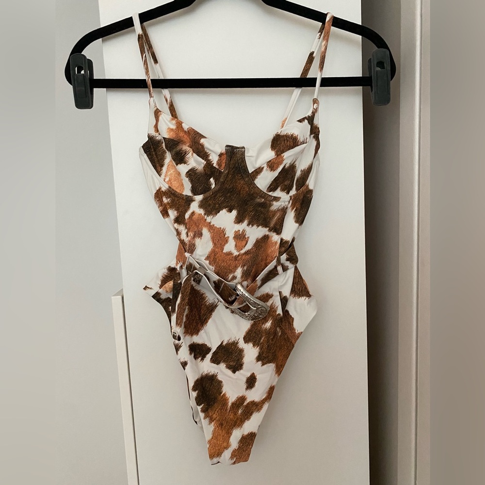 Onia X WeWoreWhat one piece swimsuit, cowhide